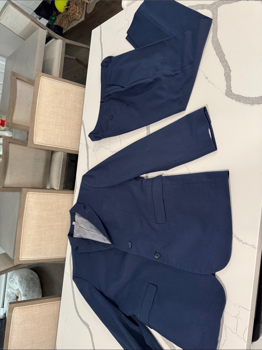 Express Men's Navy Two-Piece Suit Blazer and Pants